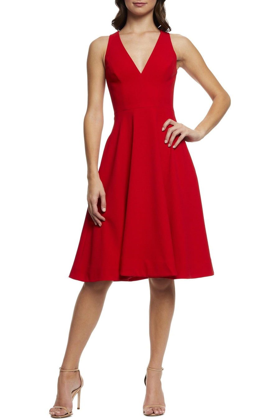 Catalina V-Neckline Fit And Flare Crepe Dress - Dress the Population