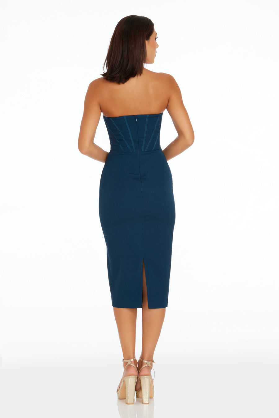 Dress the Population Women's Corset Strapless Midi Dress - ROUGE - M Dress the Population Women's Corset Strapless Midi Dress - ROUGE - M