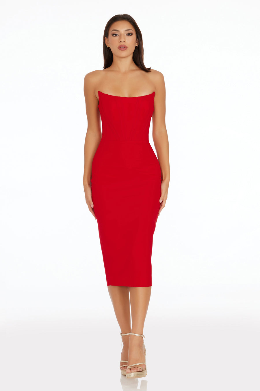 Dress the Population Women's Corset Strapless Midi Dress - Rouge - XL Dress the Population Women's Corset Strapless Midi Dress - Rouge - XL