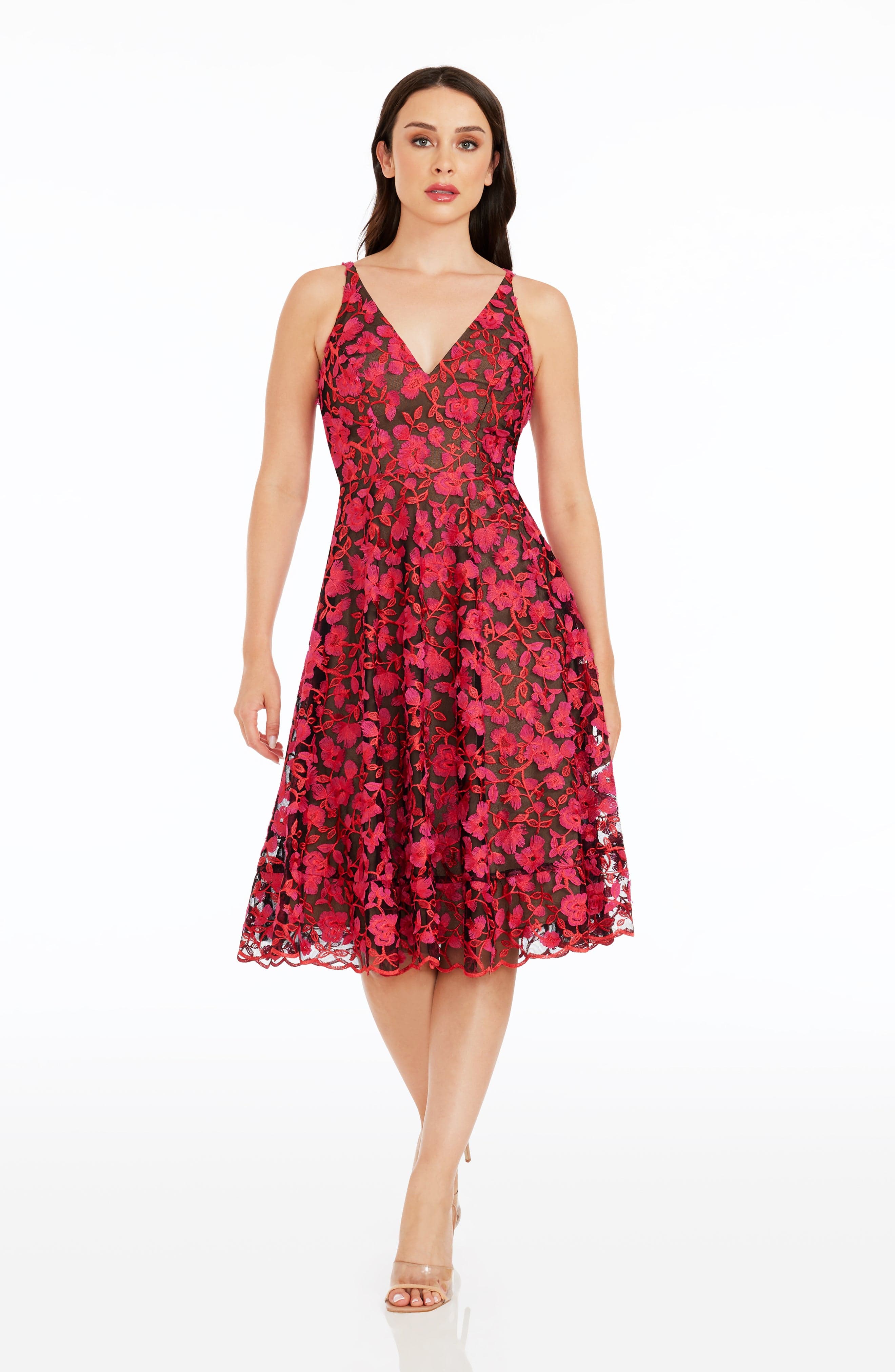 Dress the Population Women's Elisa Floral-Embroidered Midi Dress - White/Gold - Size XXL Dress the Population Women's Elisa Floral-Embroidered Midi Dress - White/Gold - Size XXL