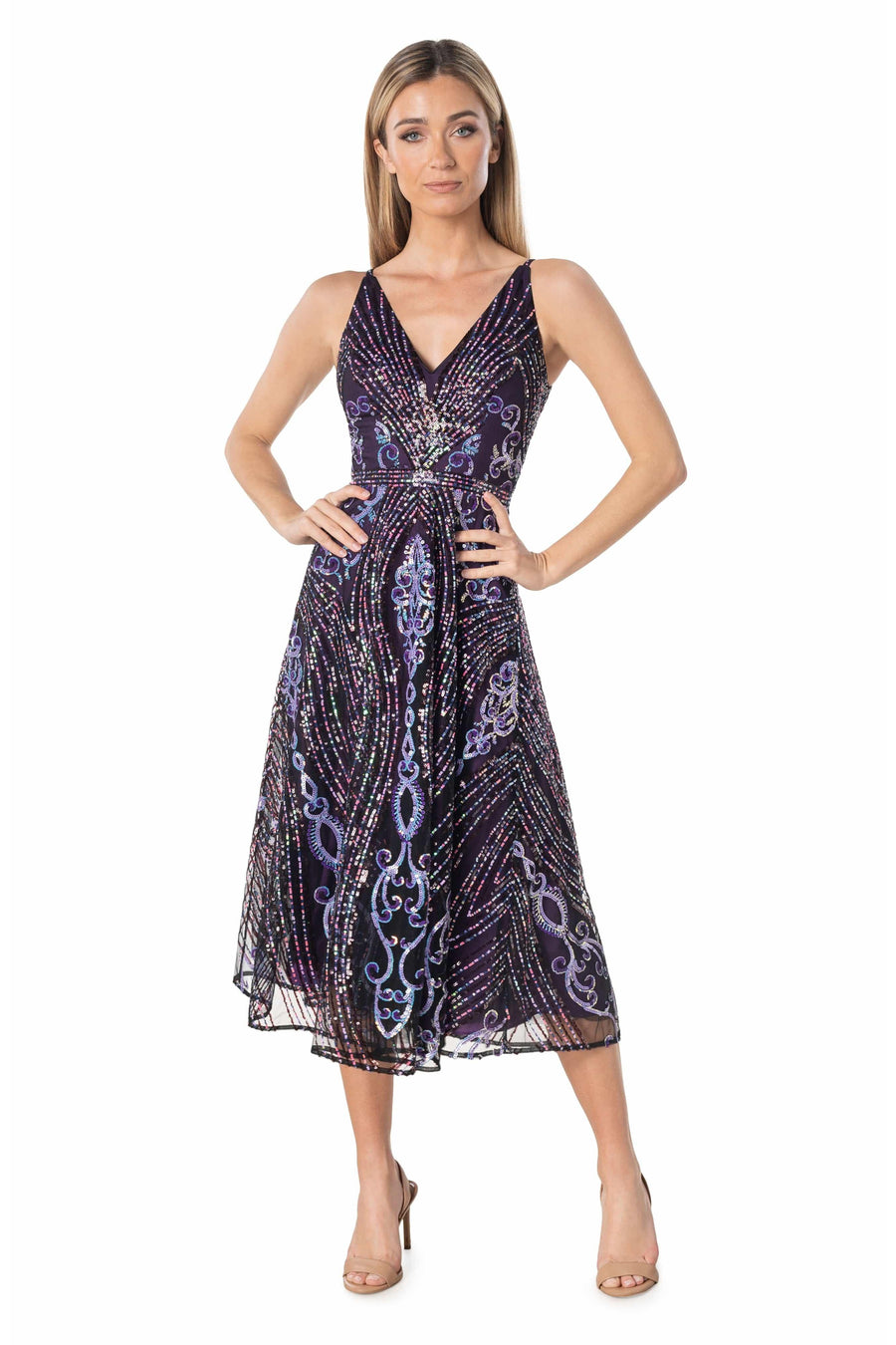 Elisa Sequin-Embellished Midi Dress - Dress the Population