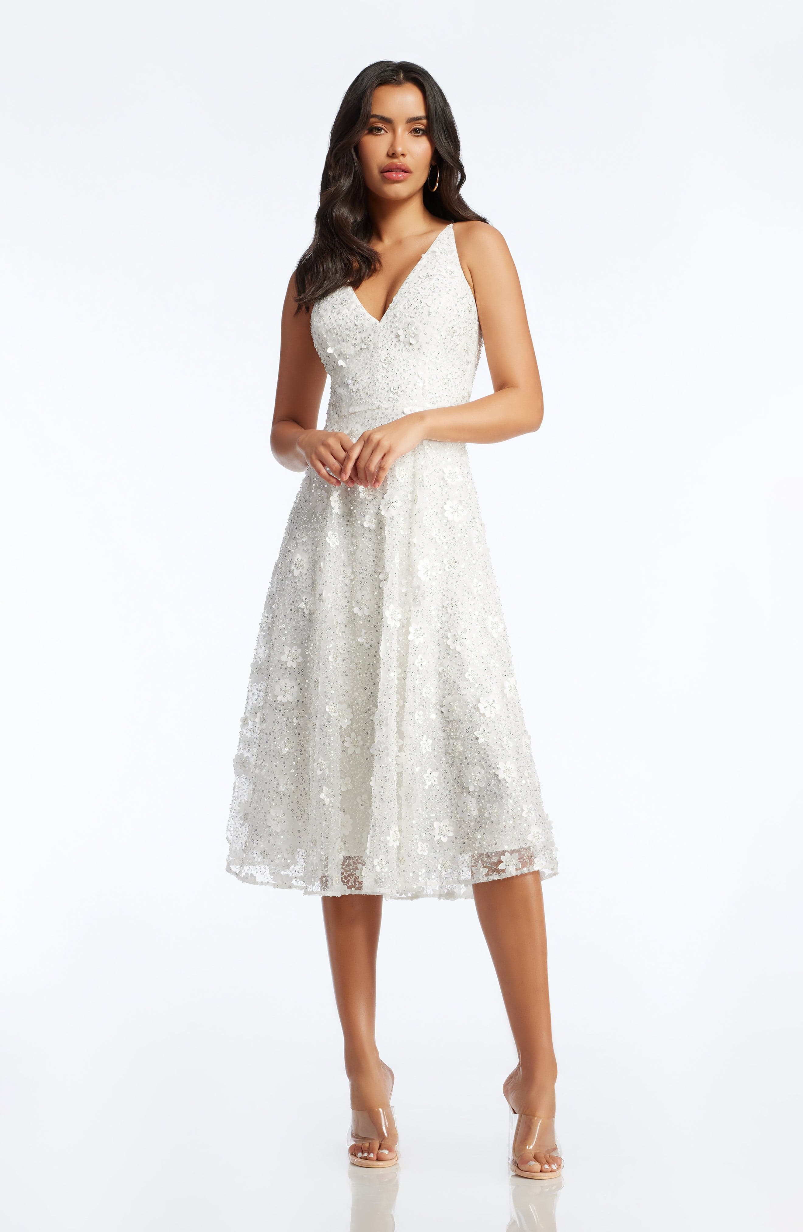 Spaghetti Strap Stretch Crepe Fit-and-Flare Dress | David's Bridal