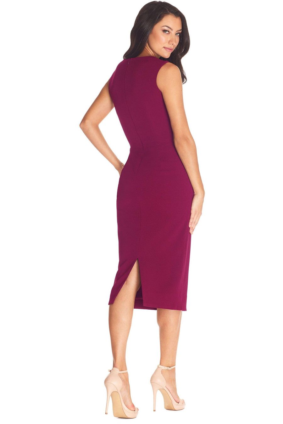 Elle Modest Dark Magenta Midi Dress - Dress the Population