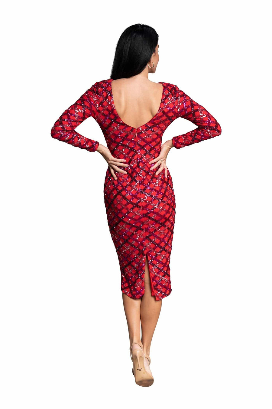 Emery Long Sleeve Glam Sequin Midi Dress - Dress the Population