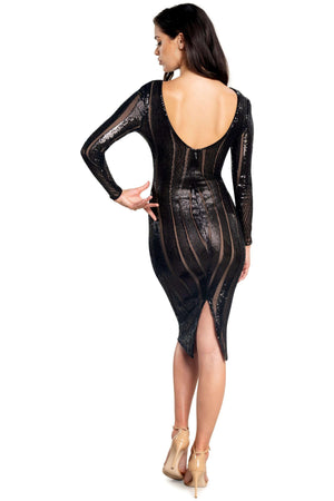 Emery Black Gorgeous Sequin Body-Con Midi Dress - Dress the Population