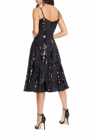Flora Sequined Black Midi Dress - Dress the Population