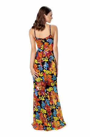 Giovanna Floral Sequin Mermaid Gown - Dress the Population