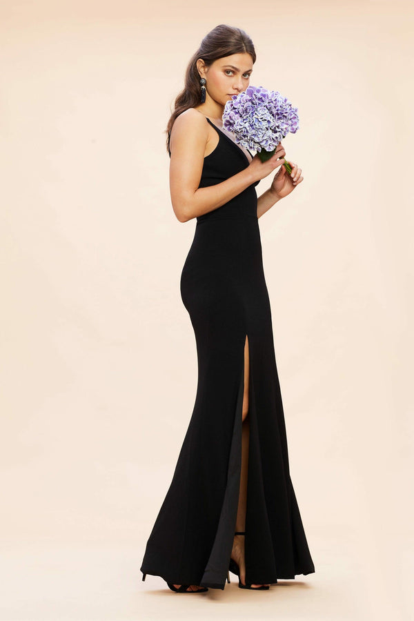 Iris Side Slit Black Gown - Dress the Population