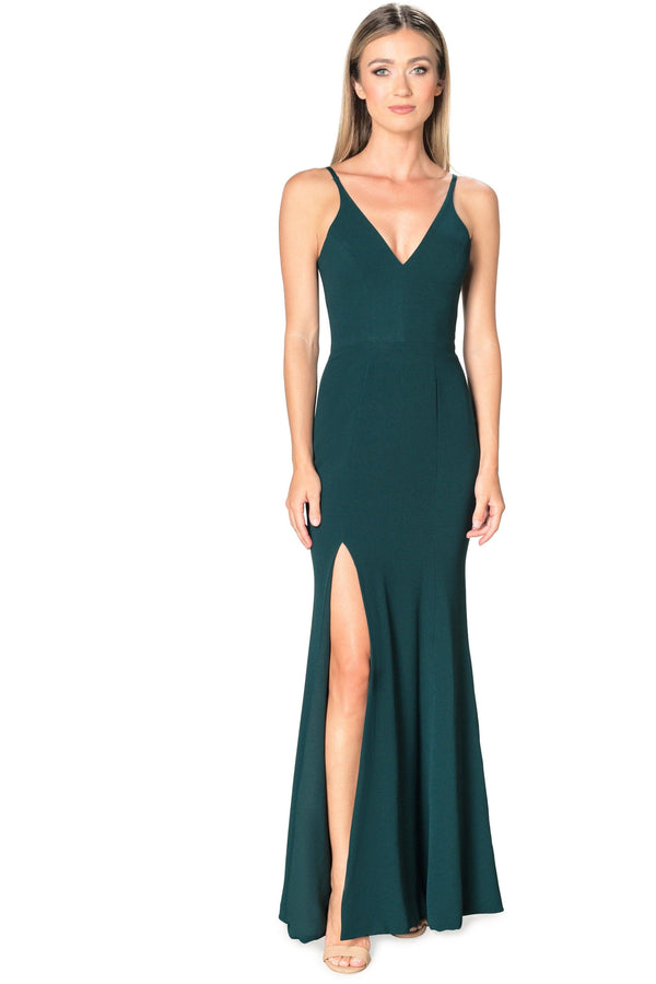 Iris Plunging Neckline Crepe Gown - Dress the Population