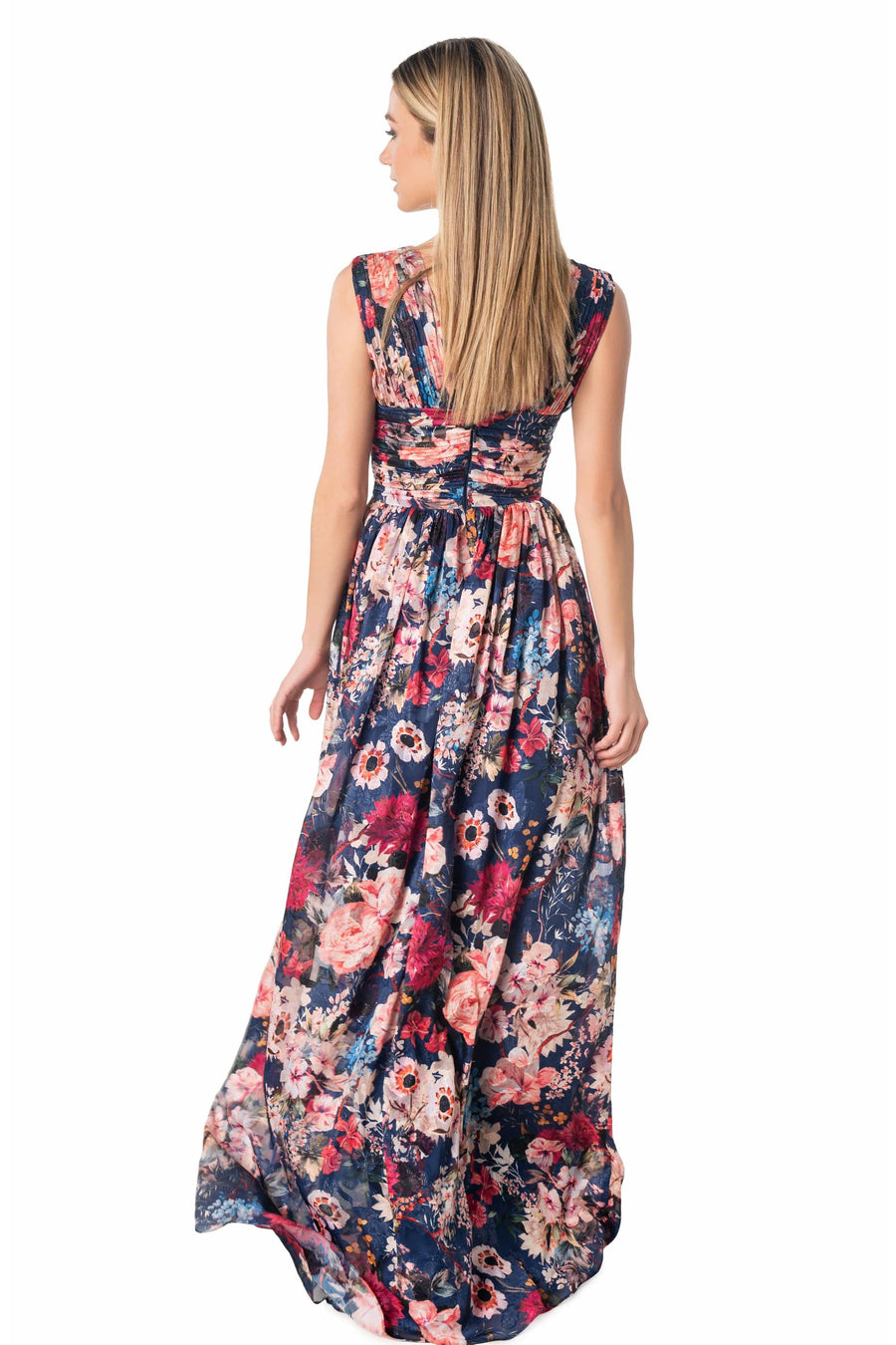 Jaclyn Floral Ruched Waistband Gown - Dress the Population