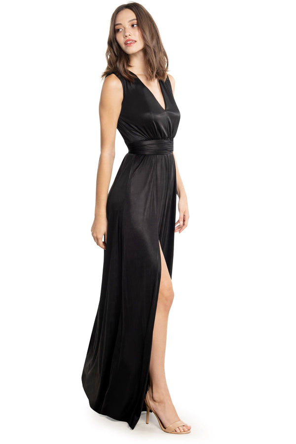 Krista Belt-Waist Black Gown - Dress the Population