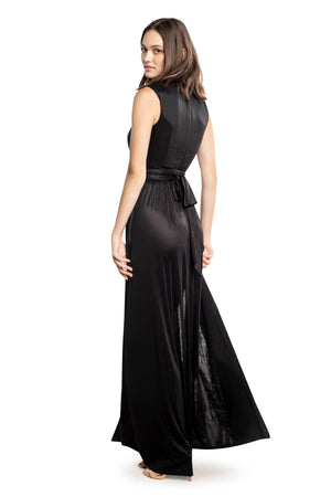 Krista Belt-Waist Black Gown - Dress the Population