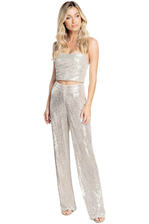 Dina Silver Sequin Pants - Dress the Population