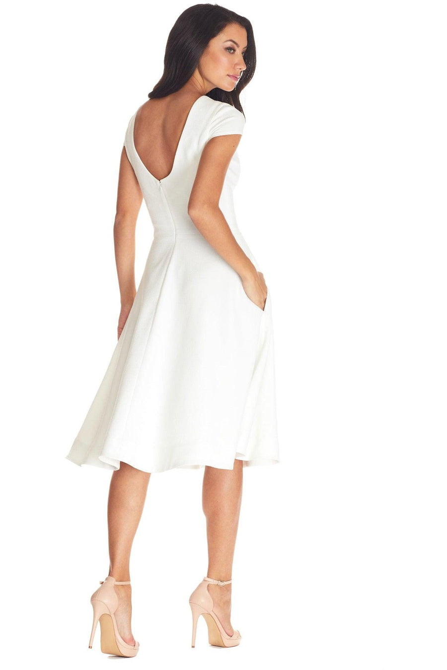 Livia Sophisticated Ivory Fit And Flare Dress - Dress the Population