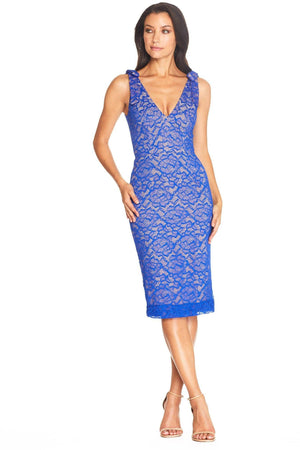 Mary Electric Blue Plunging V-Neck Dress - Dress the Population
