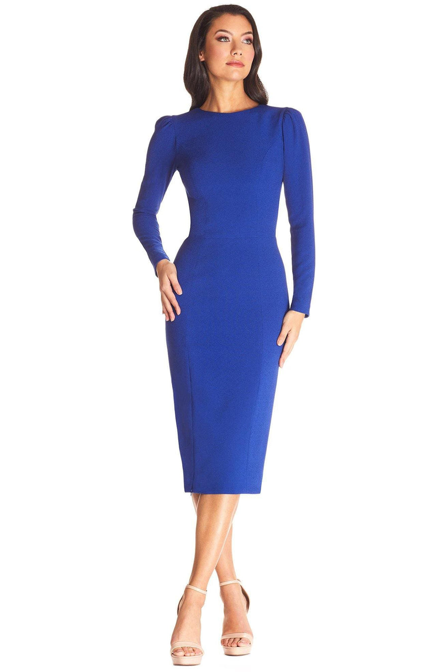 Nadia Long Sleeve Royal Blue Sheath Dress - Dress the Population