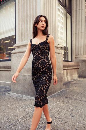 Nicole Sensual Lace Overlay Midi Dress - Dress the Population