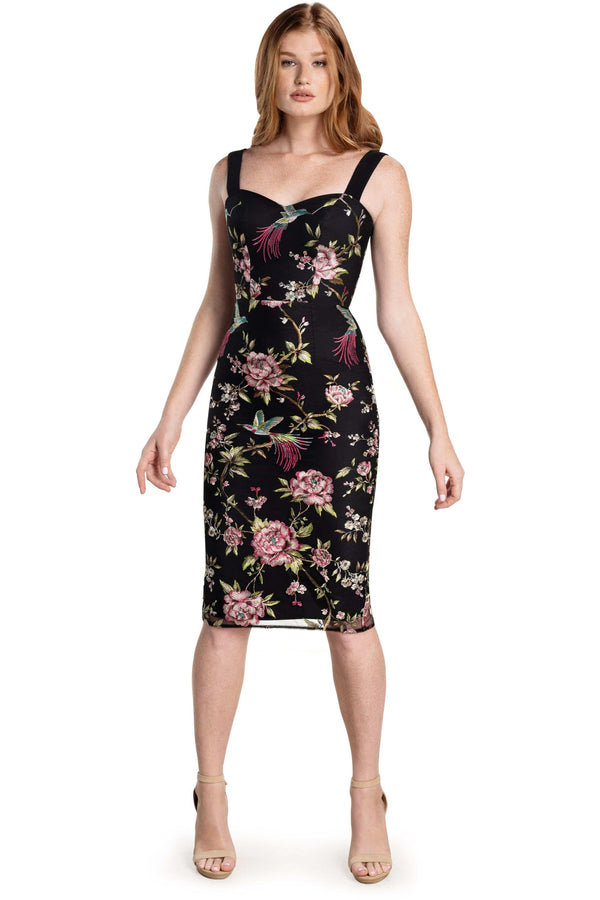 Nicole Embroidered Floral Overlay Midi Dress - Dress the Population