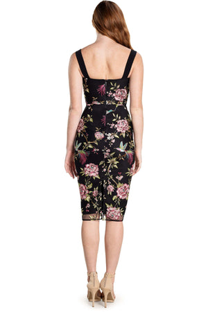 Nicole Embroidered Floral Overlay Midi Dress - Dress the Population