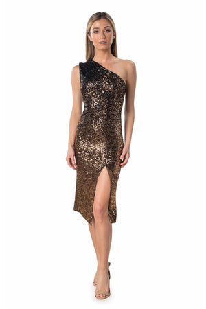 Palmer Gold Ombre Sequin Midi Dress - Dress the Population