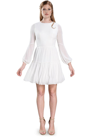Paola Blouson-Sleeve Chiffon Mini Dress - Dress the Population
