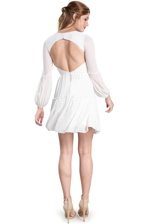 Paola Blouson-Sleeve Chiffon Mini Dress - Dress the Population