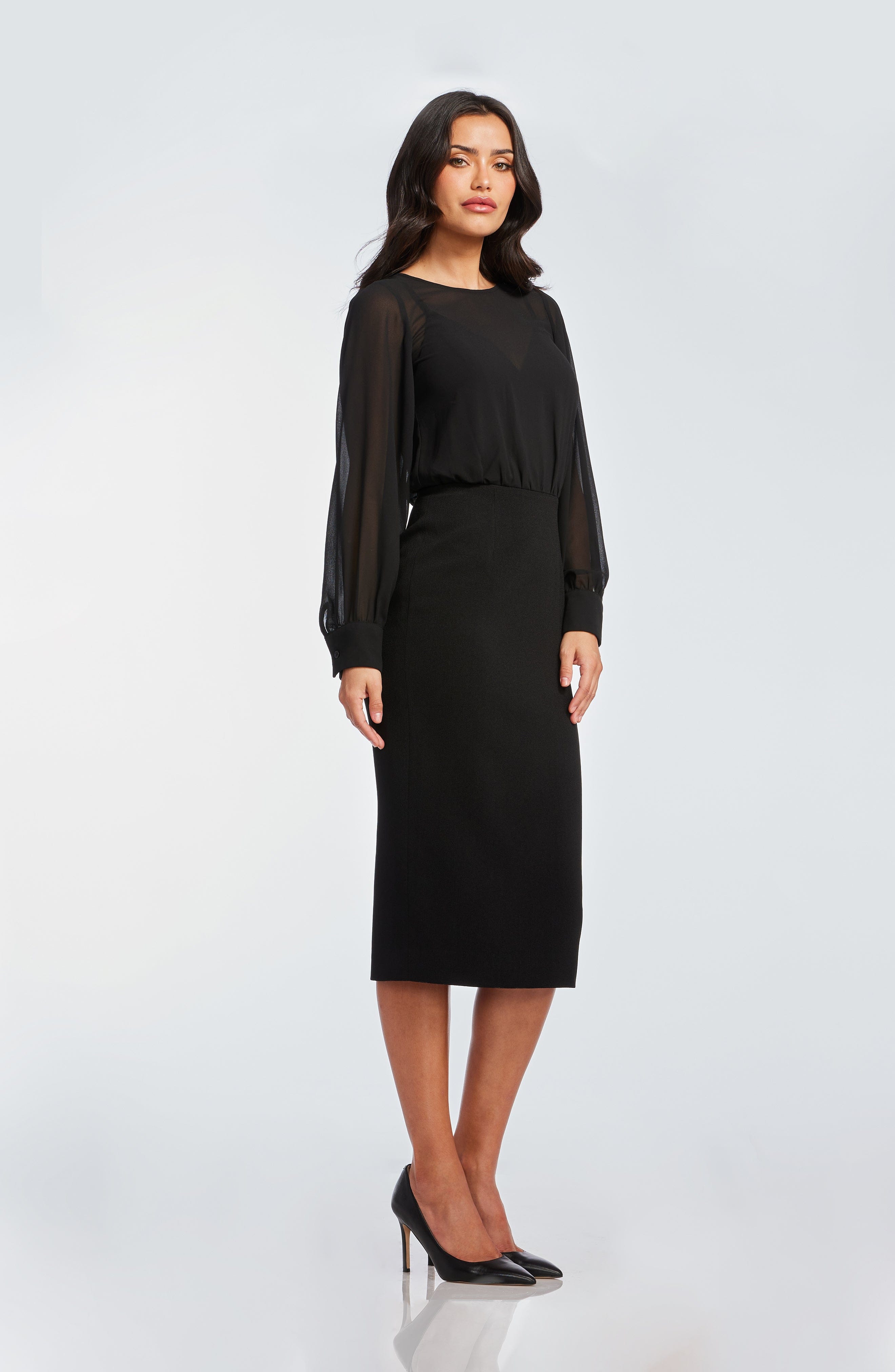 fitted lace wedding dress Dress The Population Pilar Dress - Black