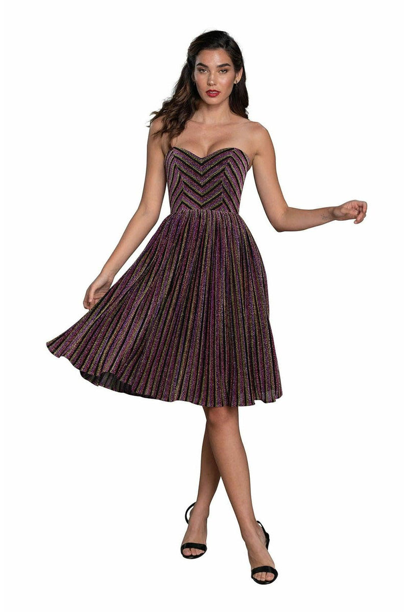 rosalie metallic stripe strapless cocktail dress Buy Dress the Population Women's Rosalie Strapless Fit & Flare Pleated Party Dress, Metallic Cobalt Multi, S at Amazon.in