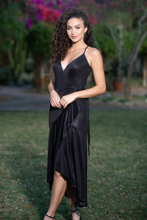 Salome Asymmetrical Hem Wrap Dress - Dress the Population