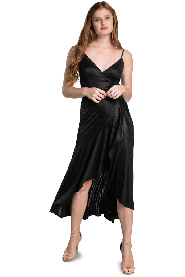 Salome Asymmetrical Hem Wrap Dress - Dress the Population