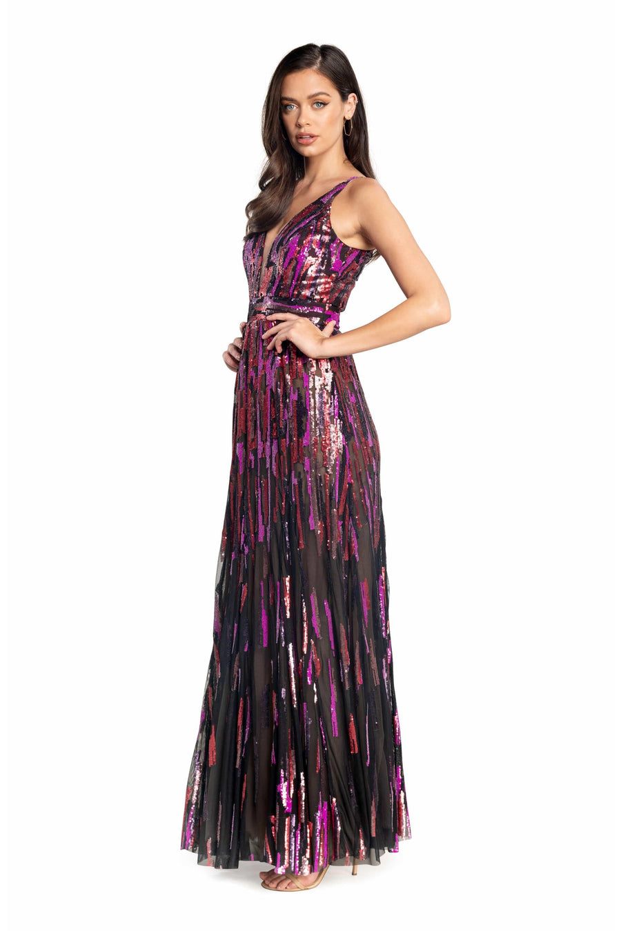 Samira Fuchsia Multi Metallic Sequin Gown - Dress the Population