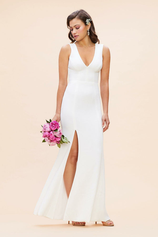 Sandra White Curved-Back Mermaid Gown - Dress the Population