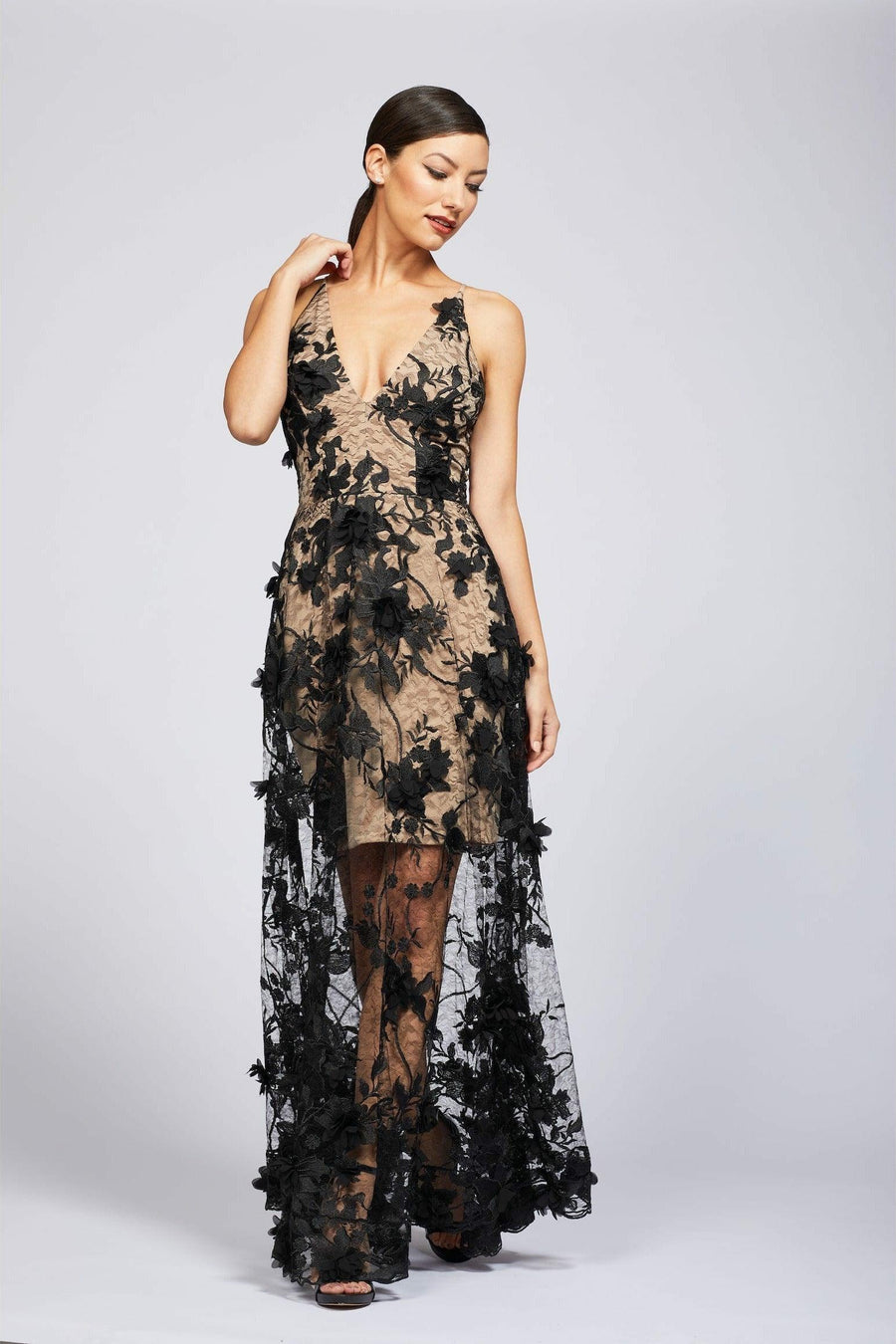 Sidney Floral Overlay A-Line Gown - Dress the Population