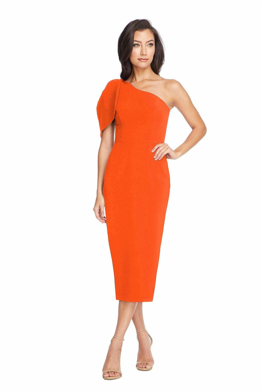 Tiffany One-Shoulder Asymmetrical Crepe Midi Dress - Dress the Population