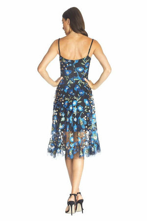 Uma Peacock Blue Floral Fit and Flare Dress - Dress the Population