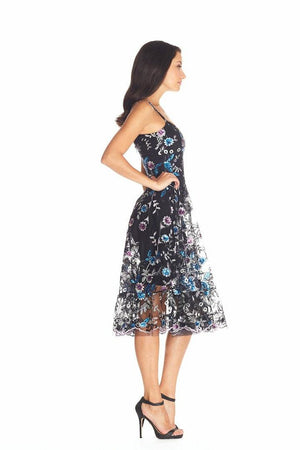 Uma Glamorous Floral Embroidered Midi Dress - Dress the Population