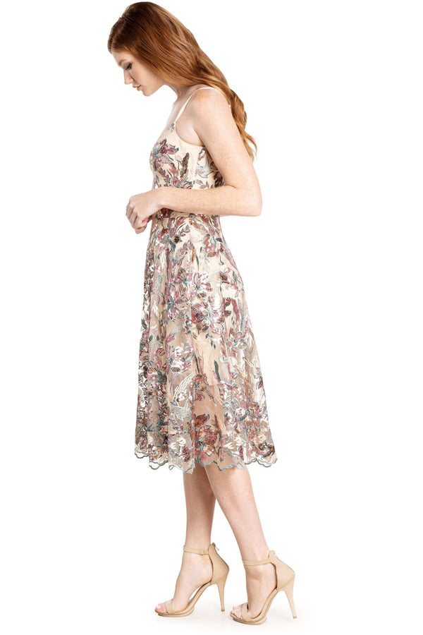 Uma Floral Sequin Embroidery Dress - Dress the Population