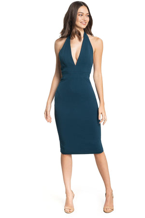 Vanessa Plunging Halter Neck Dress - Dress the Population