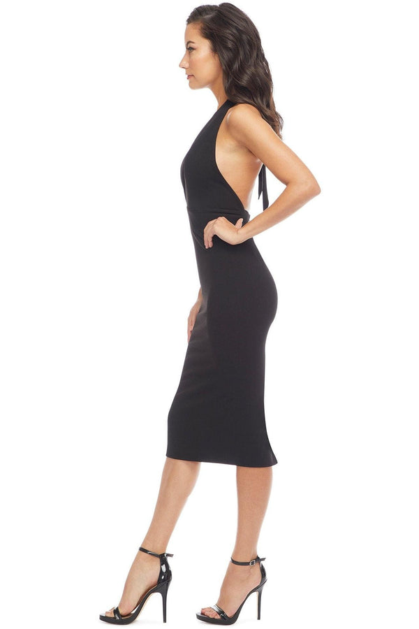 Vanessa Plunging Halter Neckline Dress - Dress the Population
